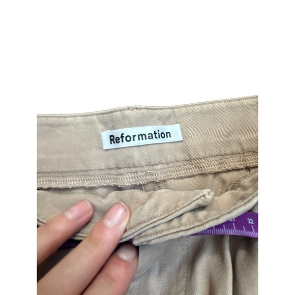 Reformation Mason Khaki Trousers High Waist Pleated Wide Leg Career Pants Size 0 - Picture 5 of 12